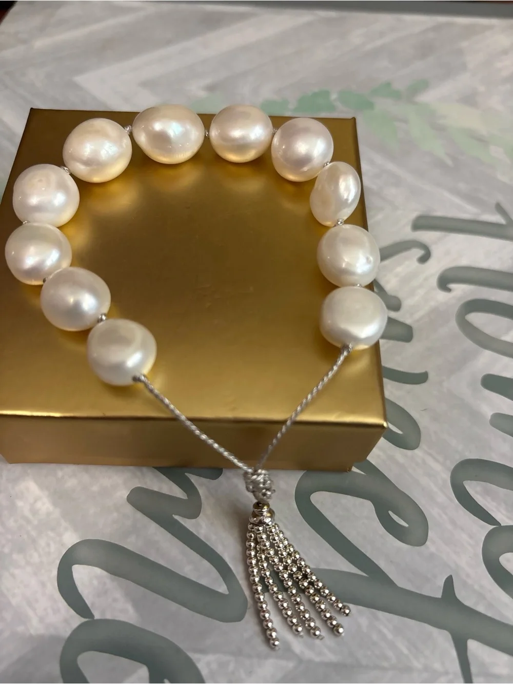 Genuine freshwater Baroque pearl adjustment bracelet with Tassel
